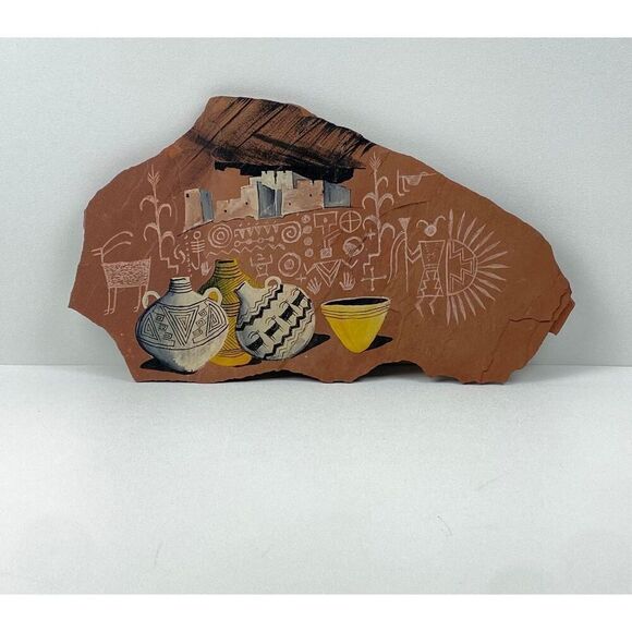 Marc Begay Navajo Native American Handpainted Petroglyphs Red Rock Stone Signed - Picture 1 of 6